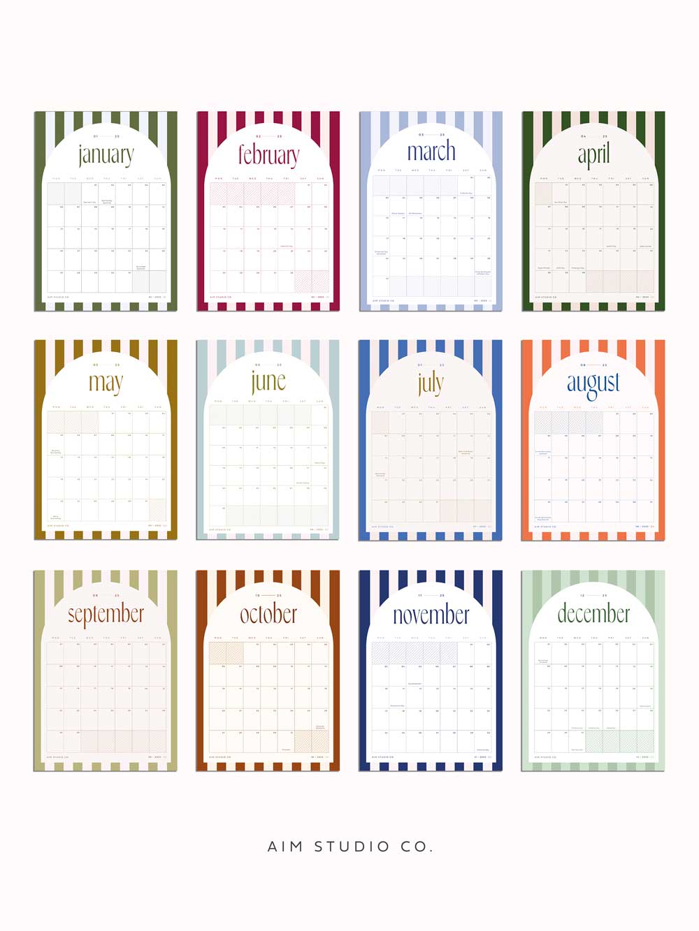 2025 Personalised Diary, Candy Stripe Calendar & Pen Bundle