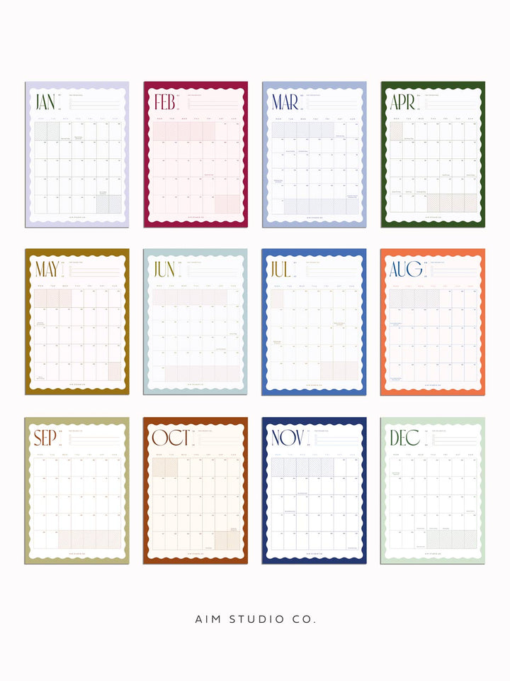 2025 Wavy Wall Calendar | A3 or A4 Monthly Planner