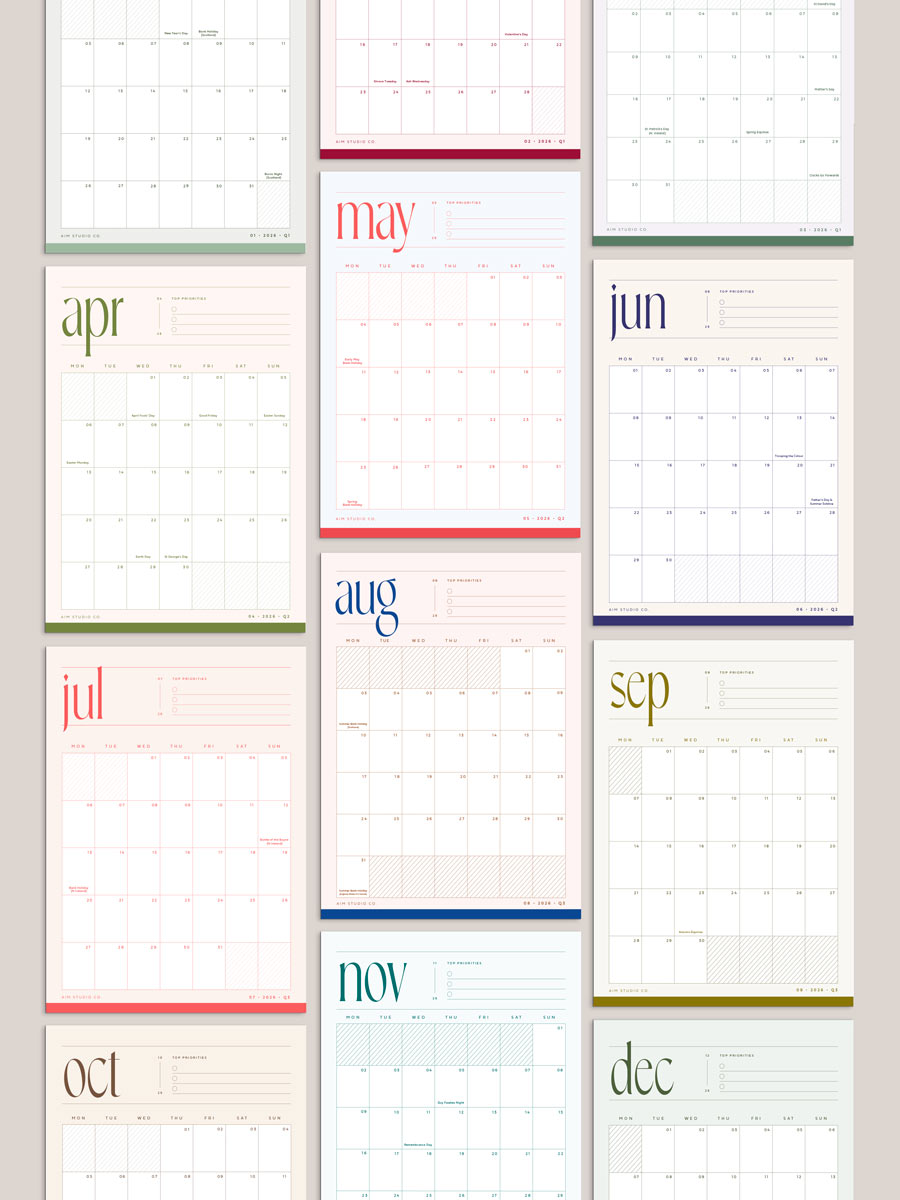 2026 Minimalist Wall Calendar: Large A3 or A4