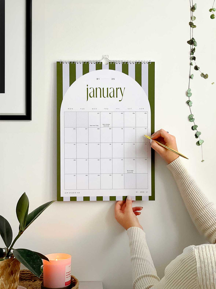 2025 Monthly Calendar | Candy Stripes Wall Planner