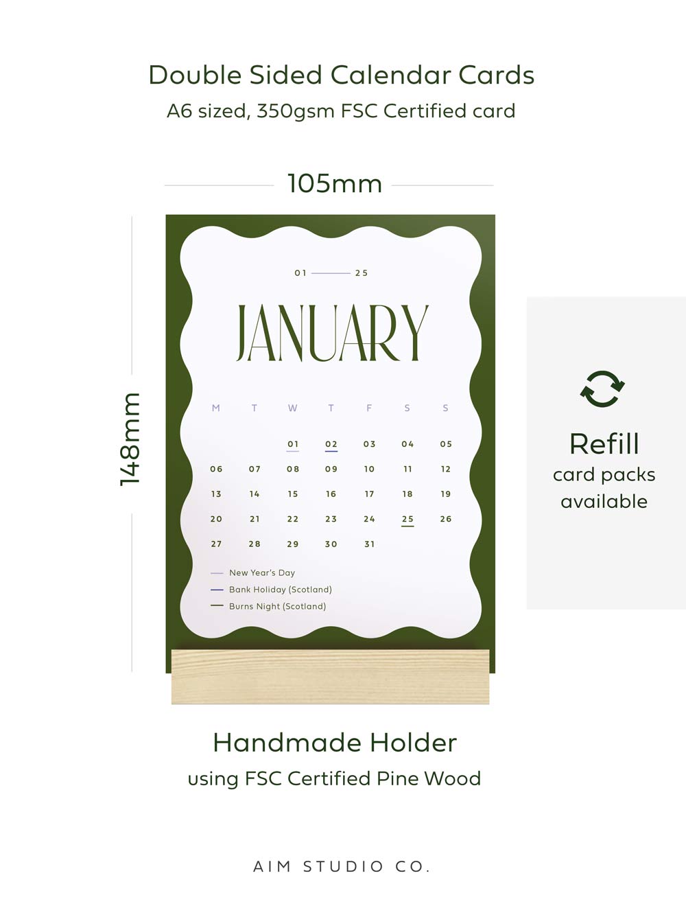 2025 Desktop Calendar with Wood Stand | Wavy Colour Block
