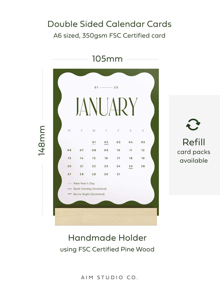 2025 Desktop Calendar with Wood Stand | Wavy Colour Block