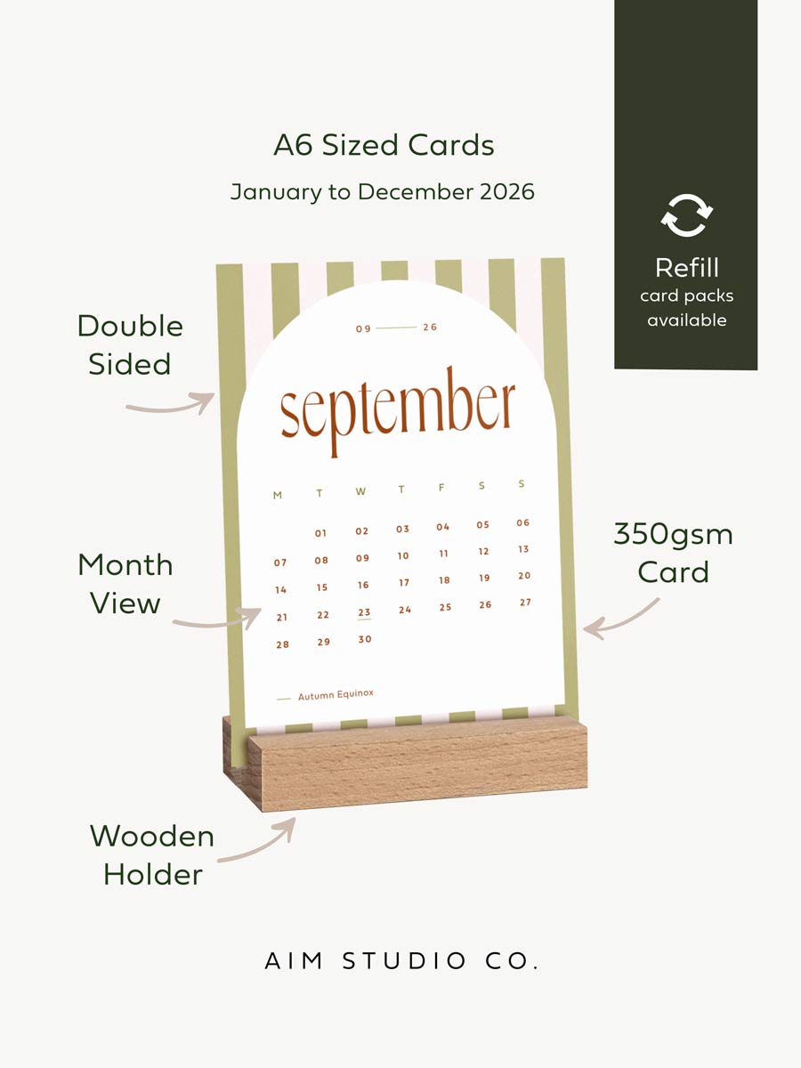 2026 Desk Calendar with Wooden Stand, Candy Stripes