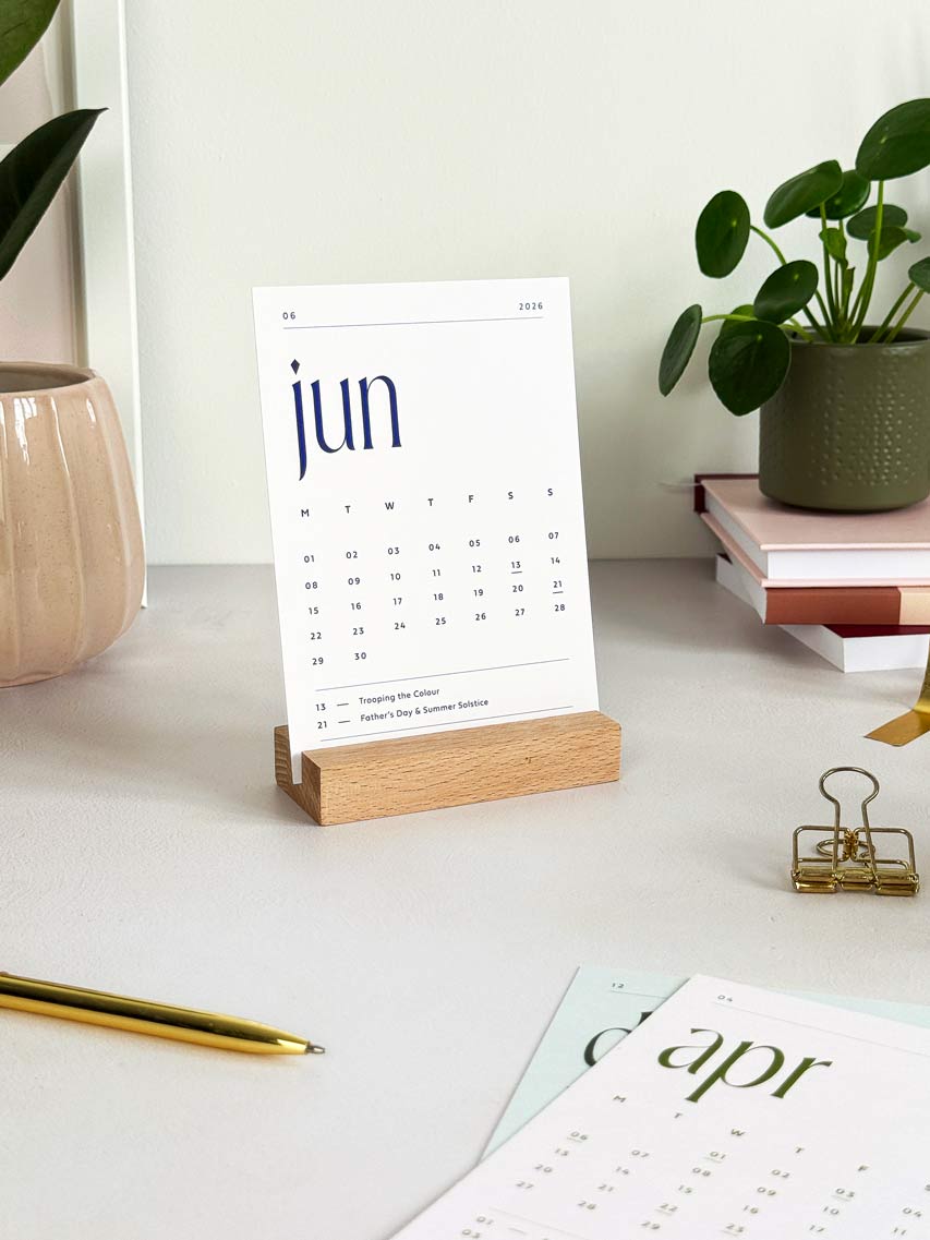 Minimalist 2026 Desk Calendar with Wooden Stand
