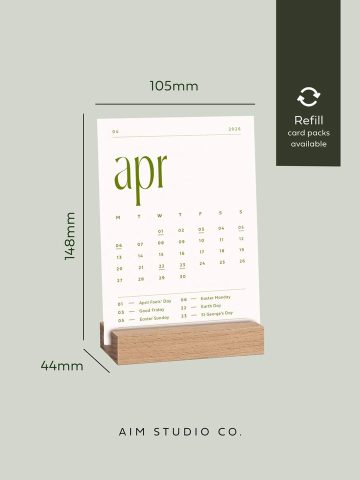 Minimalist 2026 Desk Calendar with Wooden Stand