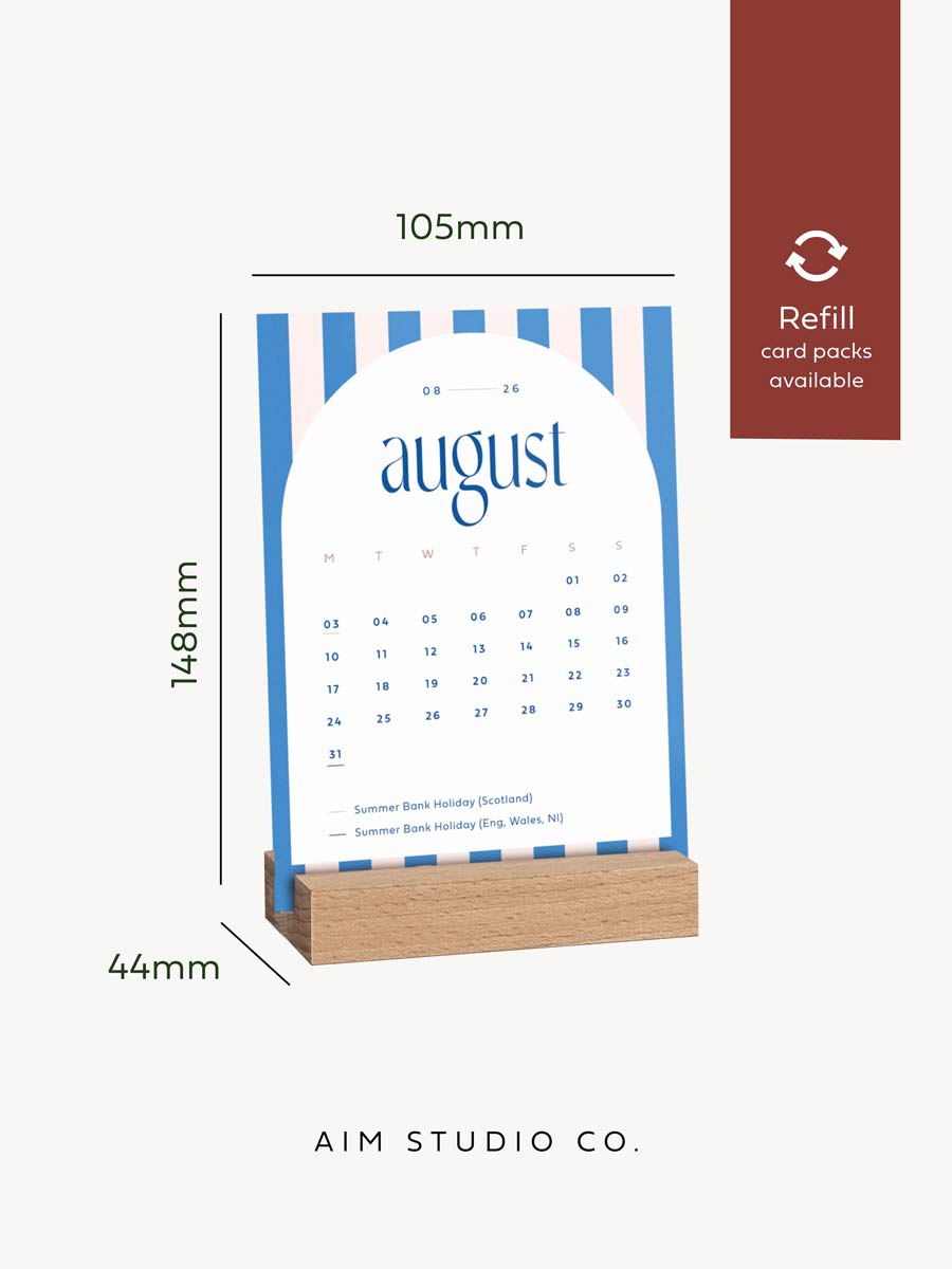 2026 Desk Calendar with Wooden Stand, Candy Stripes