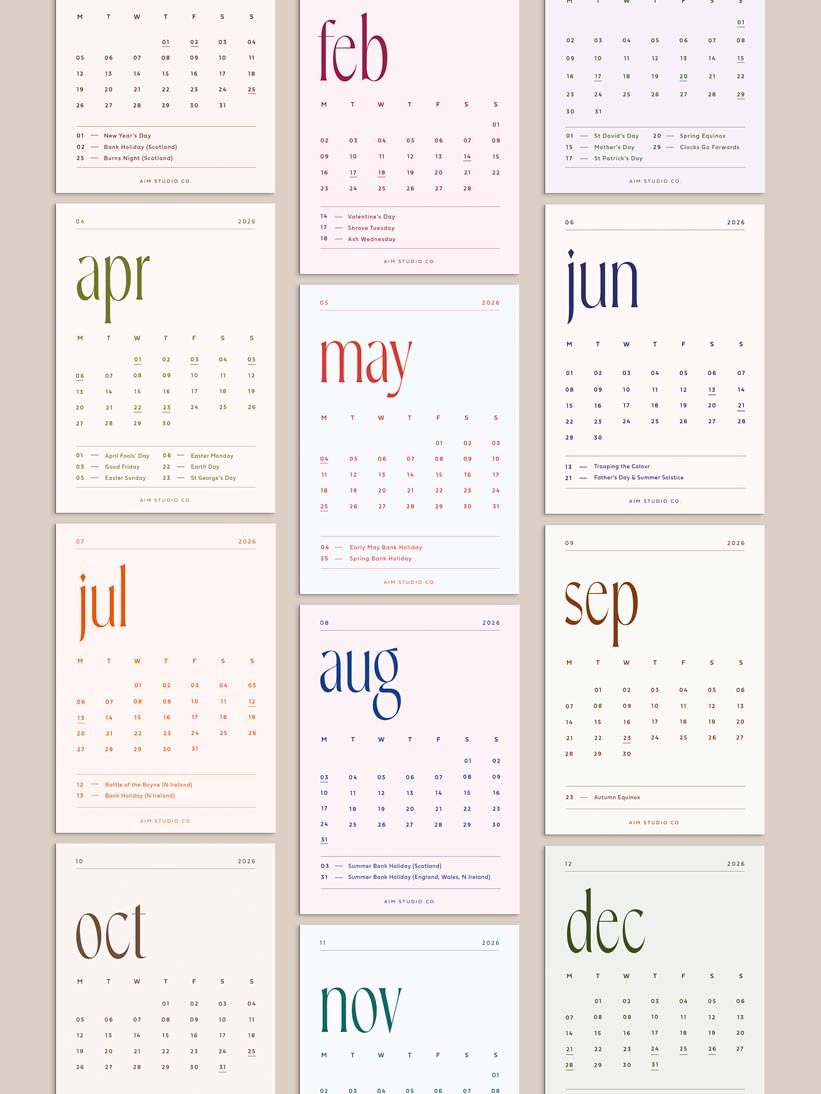 Minimalist 2026 Desk Calendar with Wooden Stand