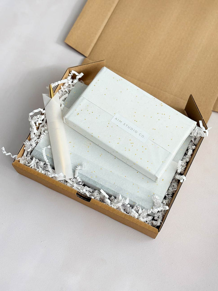 gift wrapped desk calendar, personalised 2026 diary and pen stationery set inside cardboard box