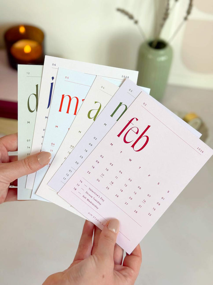 Minimalist 2026 Desk Calendar with Wooden Stand