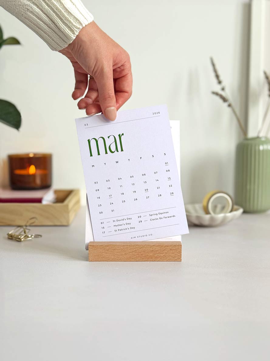 Minimalist 2026 Desk Calendar with Wooden Stand