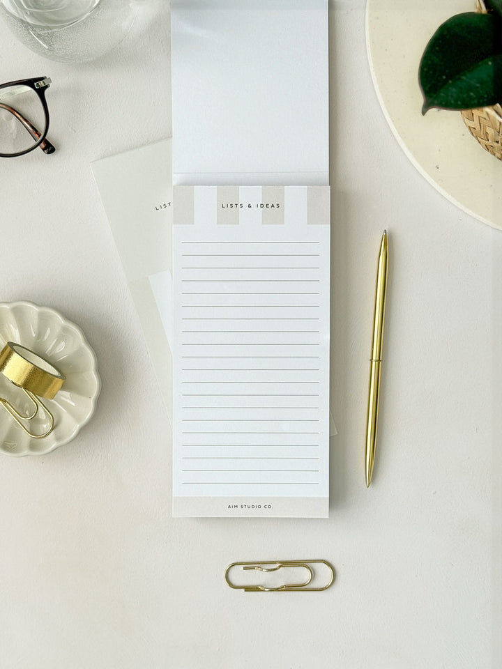 Slim to do list notepad with lined tear off pages and minimal stripe design