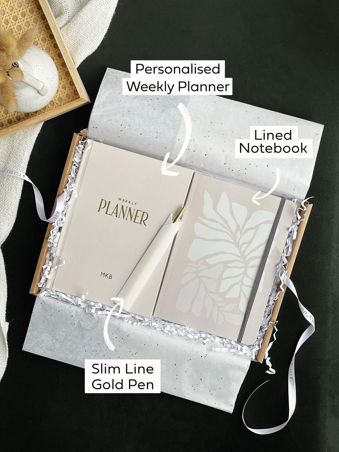 Personalised Stationery Letterbox Gift Set: Weekly Planner, Notebook & Pen