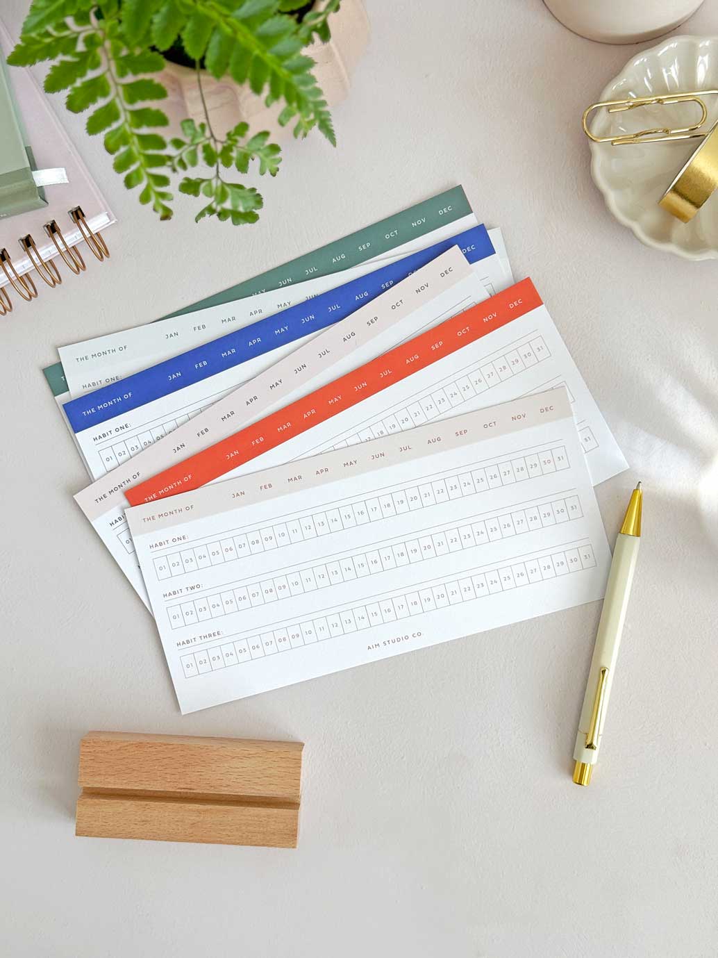 Daily Habit Tracker Cards with Wooden Stand