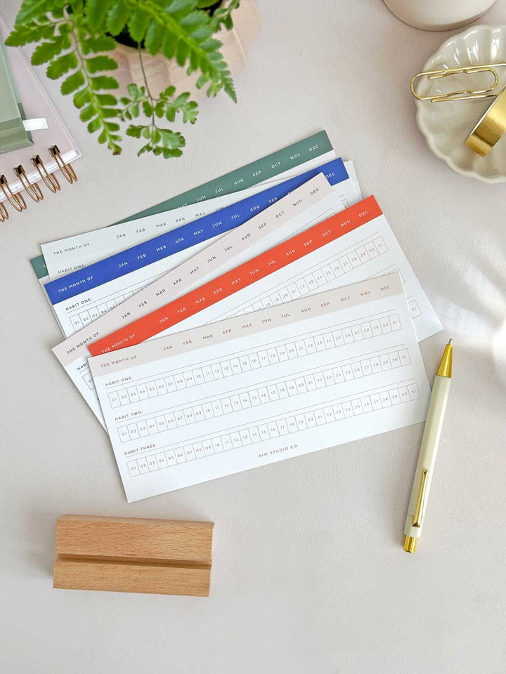Daily Habit Tracker Cards with Wooden Stand