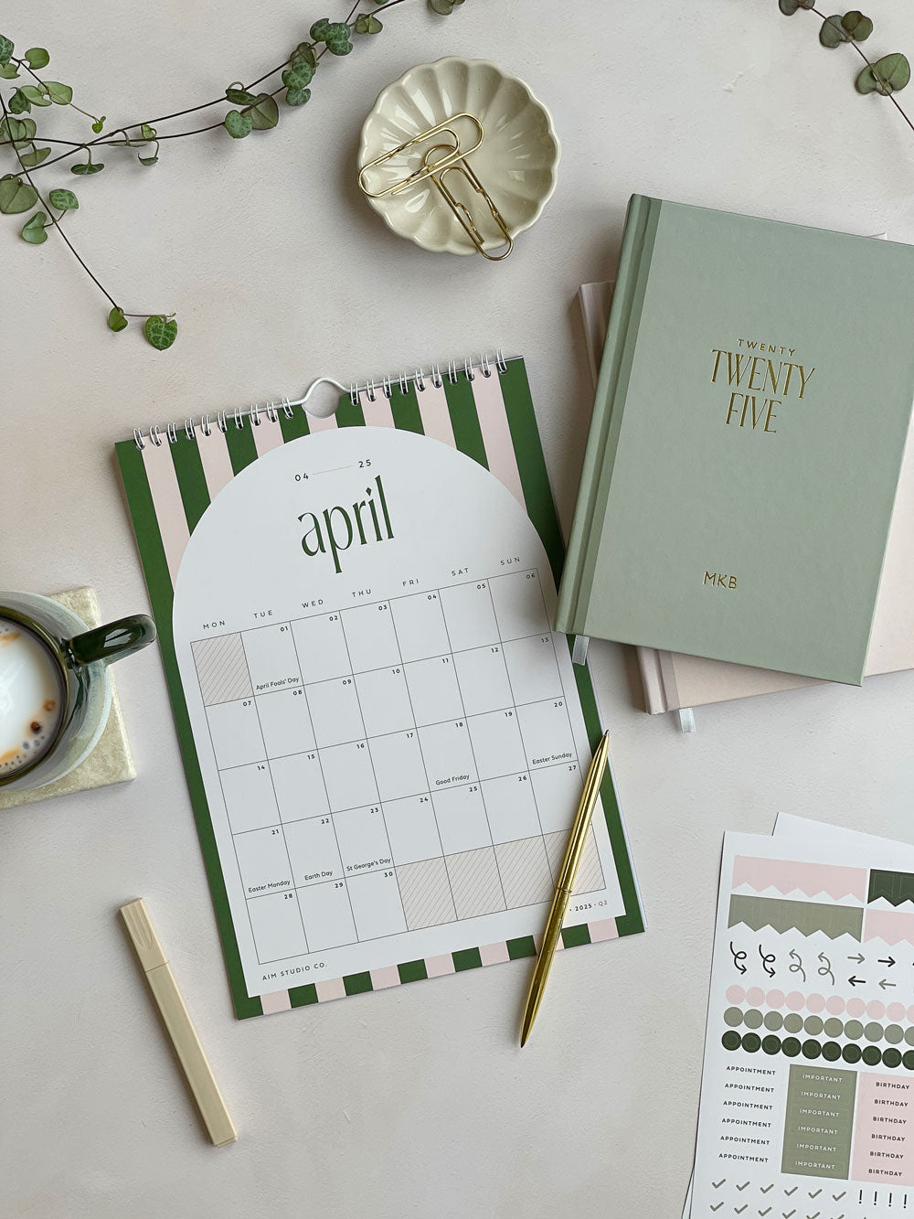 2025 Personalised Diary, Candy Stripe Calendar & Pen Bundle