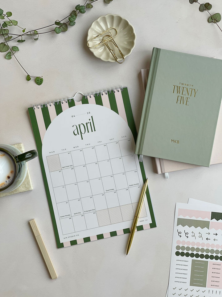 2025 Personalised Diary, Candy Stripe Calendar & Pen Bundle