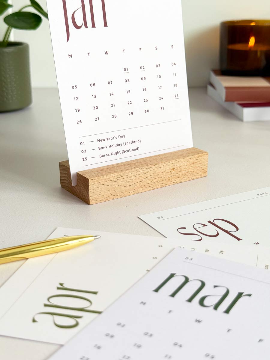 Minimalist 2026 Desk Calendar with Wooden Stand