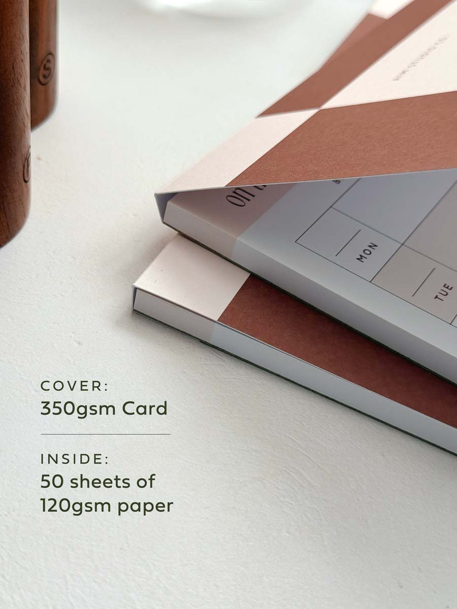 weekly meal planner with thick 350gsm card cover and 50 tear off inner pages