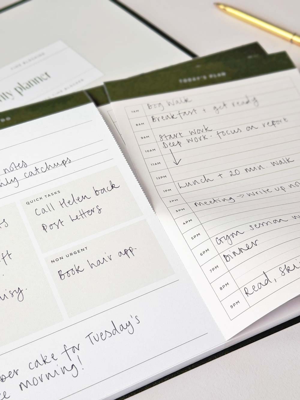perforated centre of page between daily to do list and hourly time block planner inside productivity notepad by aim studio co