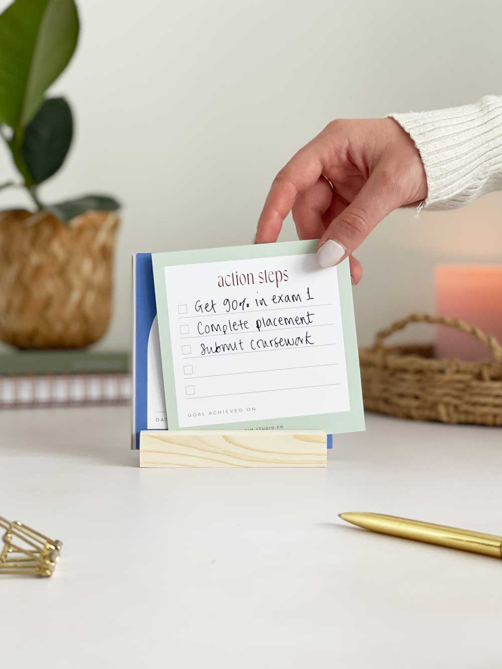 Goal Setting Cards with Wooden Holder