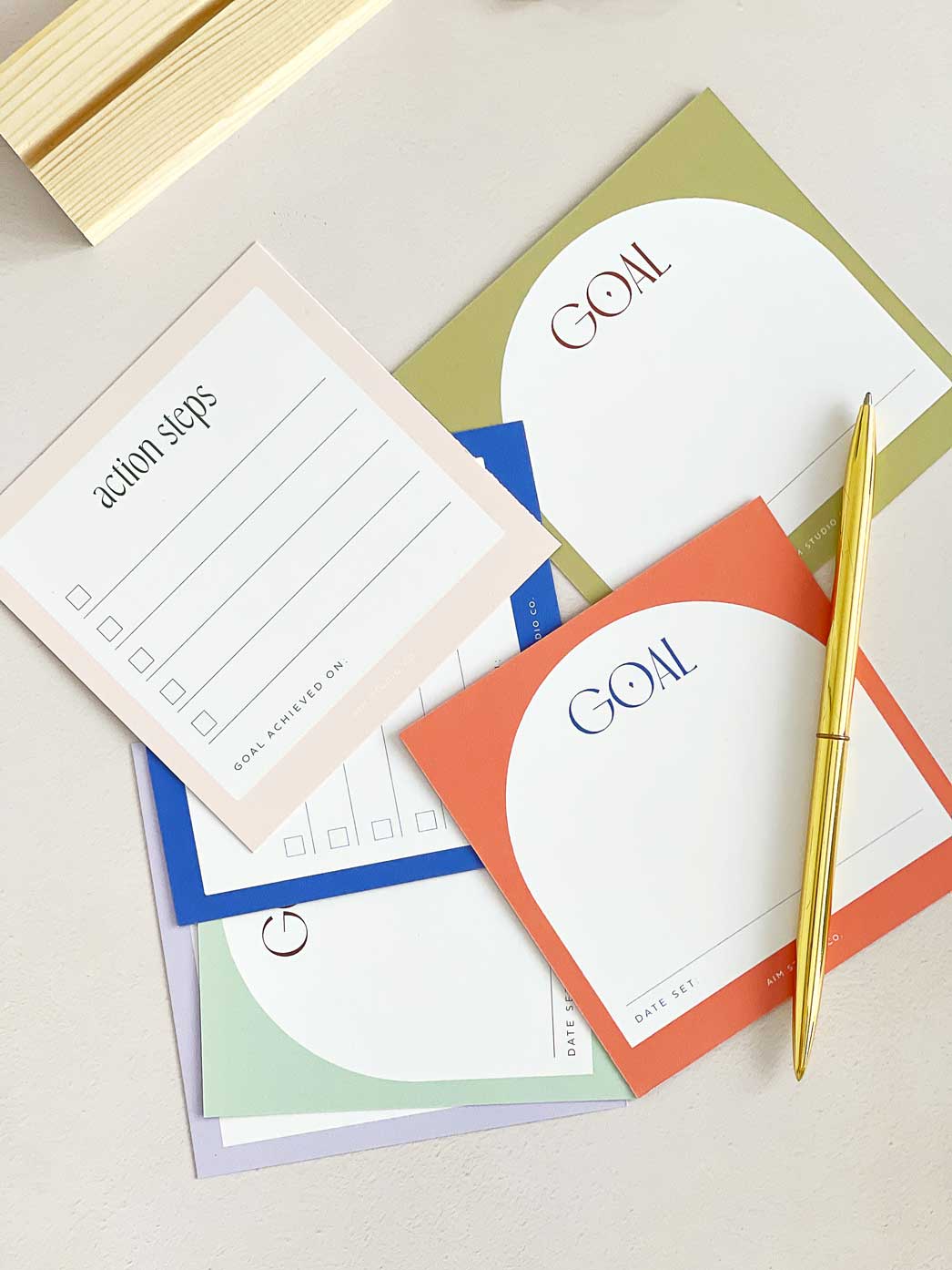Goal Setting Cards with Wooden Holder