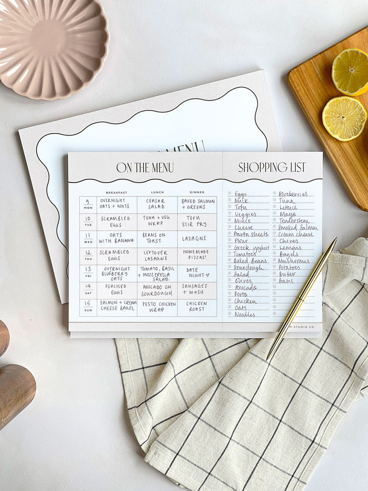 Weekly Meal Planner & Perforated Shopping List A4 Notepad