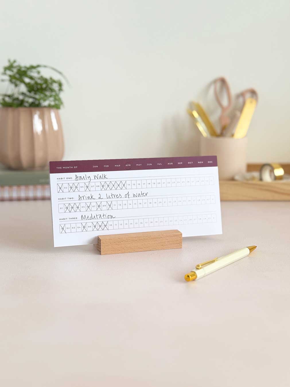 Daily Habit Tracker Cards with Wooden Stand