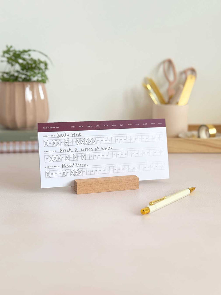 Daily Habit Tracker Cards with Wooden Stand