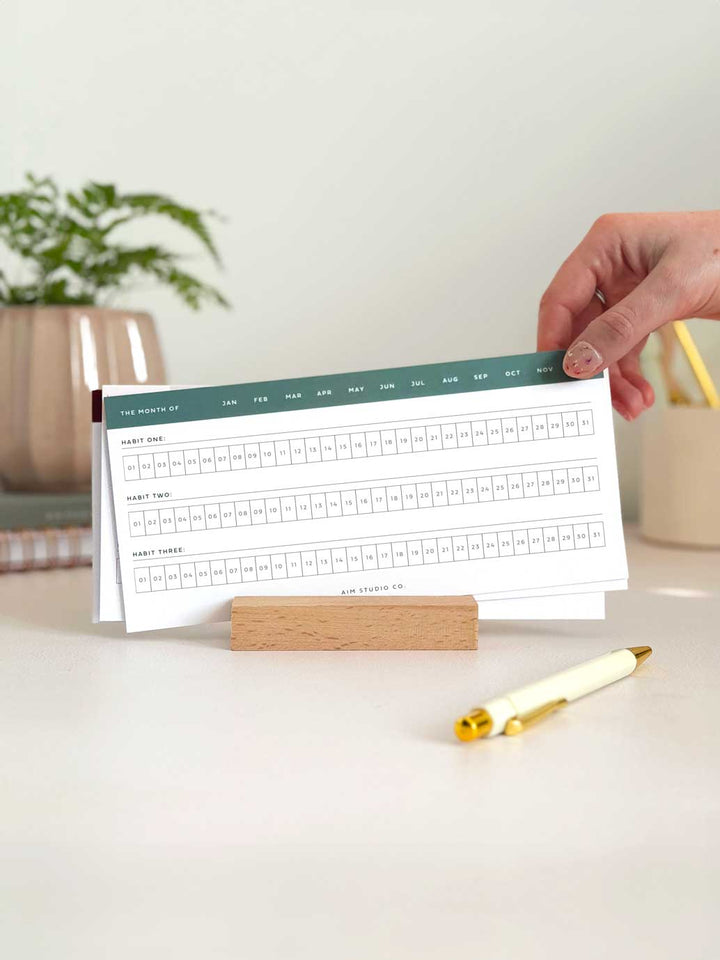 Daily Habit Tracker Cards with Wooden Stand