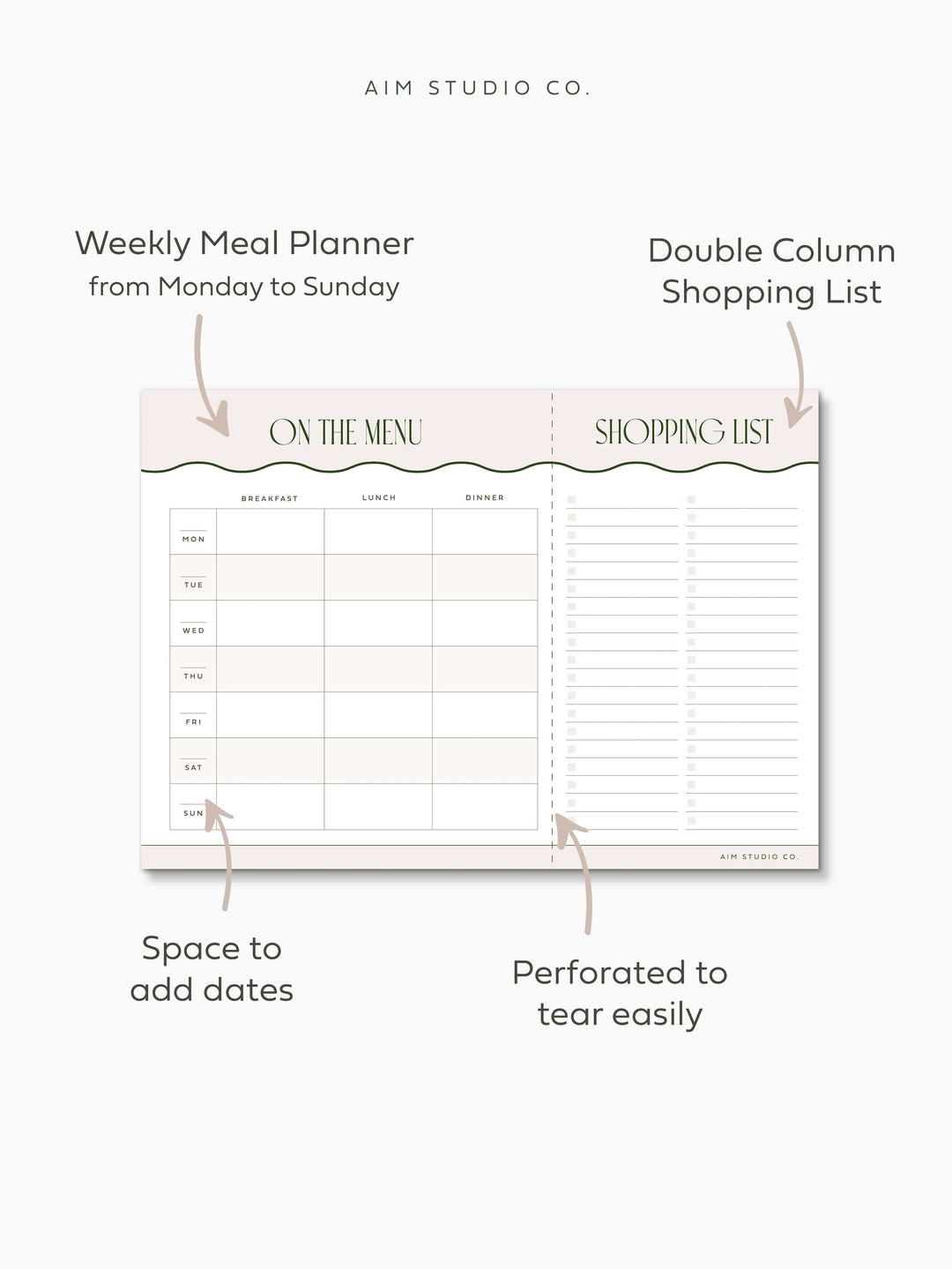 Weekly Meal Planner & Perforated Shopping List A4 Notepad
