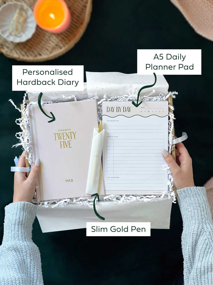 Hardback 2025 Diary, Daily Planner & Pen Bundle