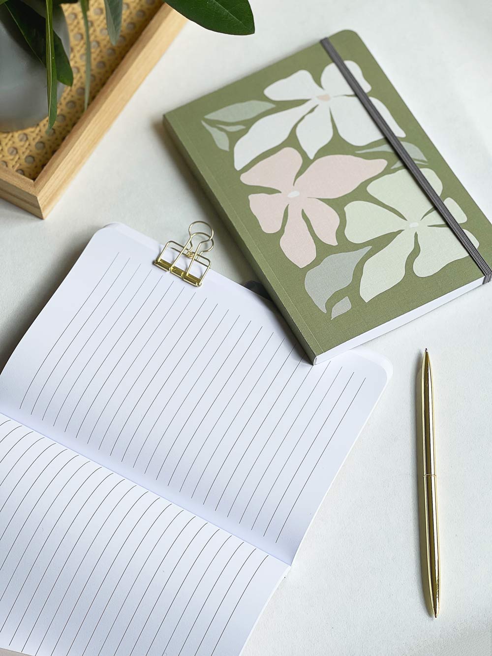 Floral Lined Notebook with A5 'Linen' Cover & Monogram