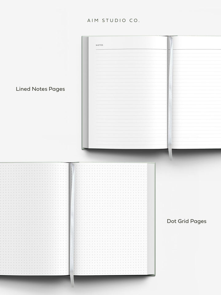 lined notes page and dot grid page inside A5 diary