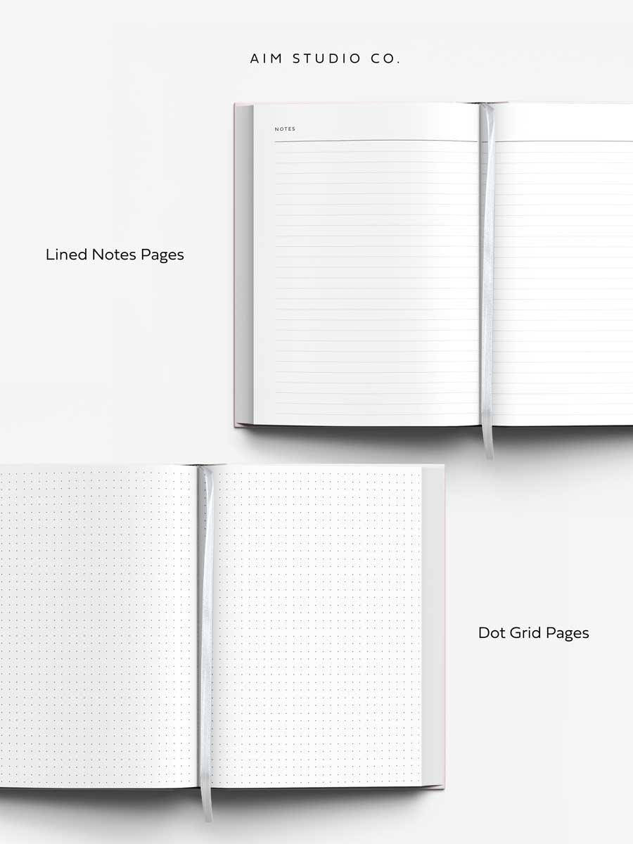lined notes pages and dot gird pages inside 2026 a5 week to view diary by AIM Studio Co
