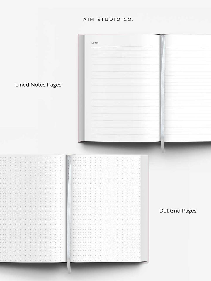 lined notes pages and dot gird pages inside 2026 a5 week to view diary by AIM Studio Co