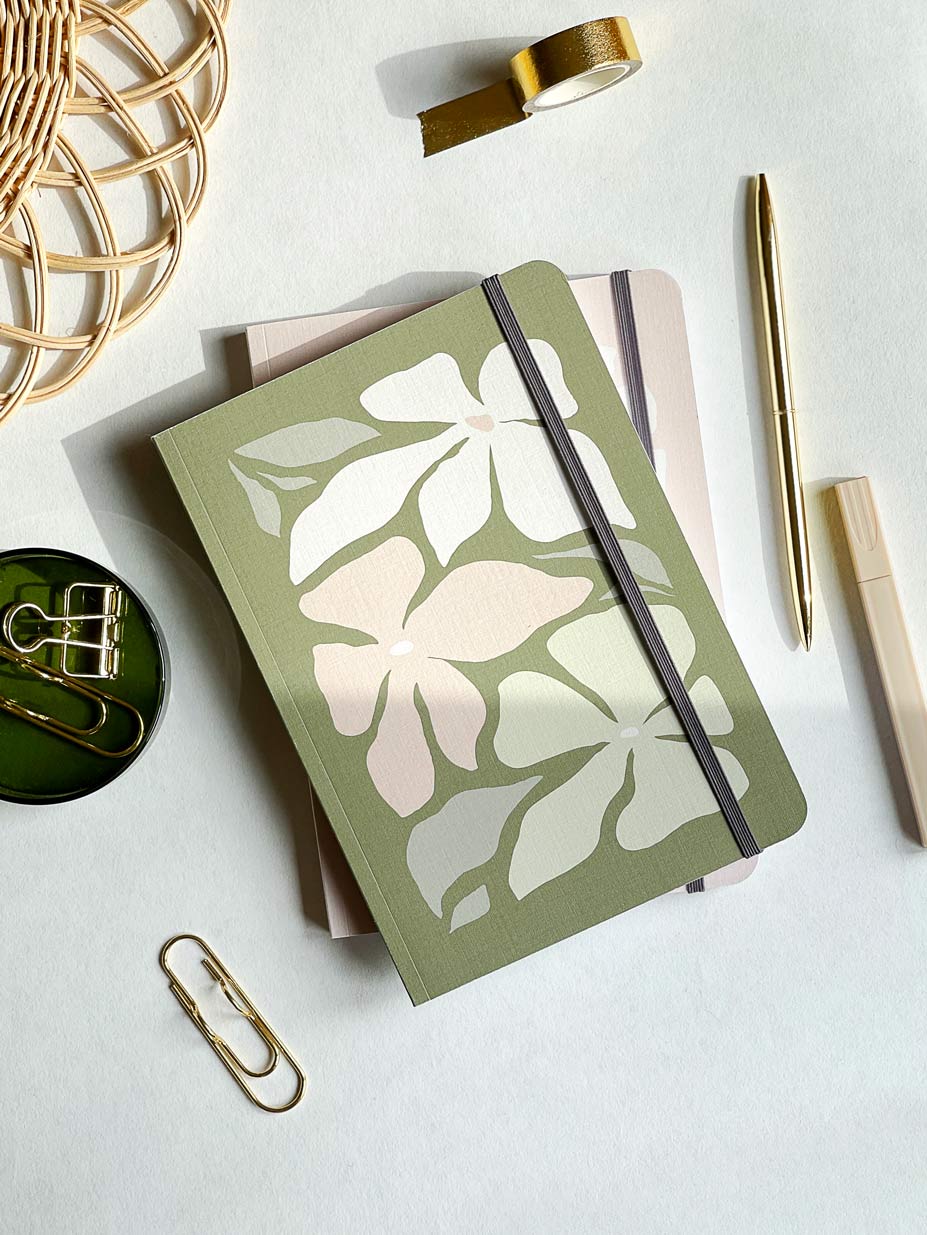 Floral Lined Notebook with A5 'Linen' Cover