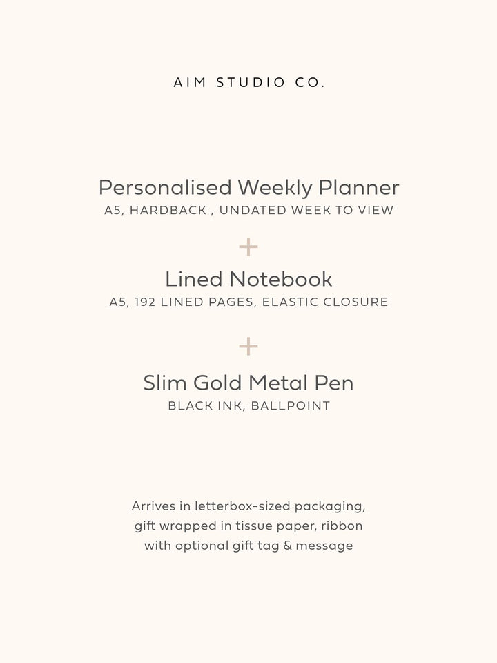 Personalised Stationery Letterbox Gift Set: Weekly Planner, Notebook & Pen