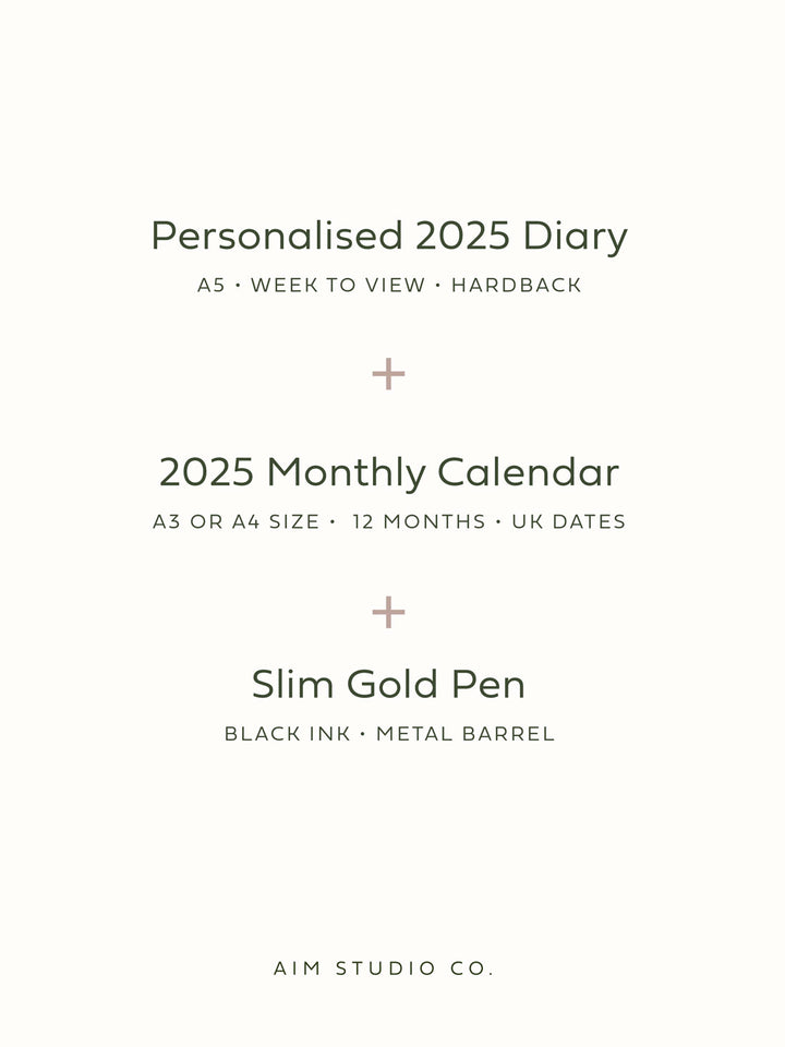 2025 Personalised Diary, Wavy Calendar & Pen Bundle