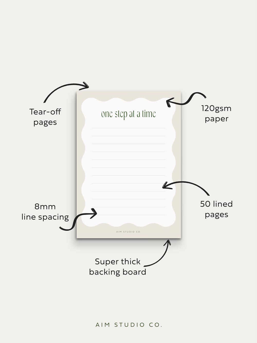 daily memo notepad with tear off pages of 120gsm thick lined paper and thick baking board for notes and to do lists