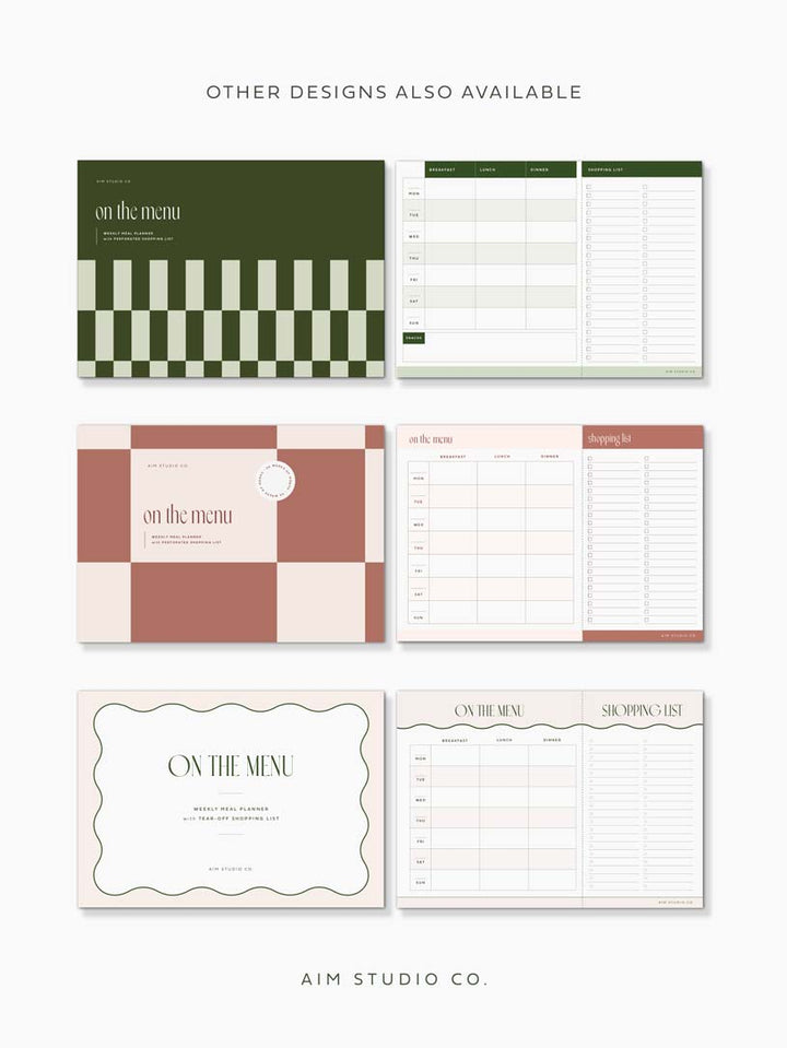 other designs available in A4 meal planner notepad range by aim studio co