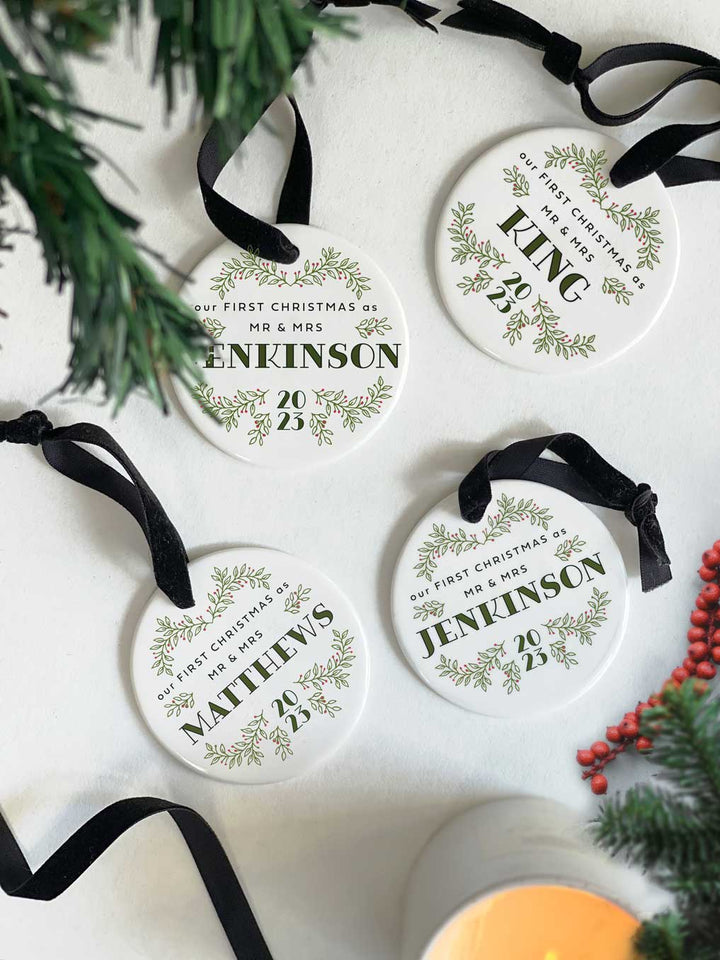 Mr & Mrs First Christmas Married Personalised Bauble