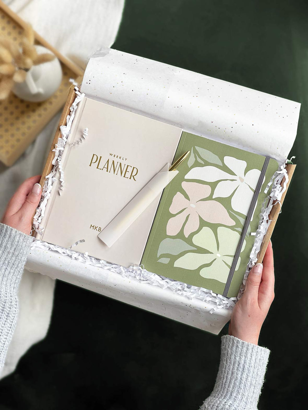 Personalised Stationery Letterbox Gift Set: Weekly Planner, Notebook & Pen