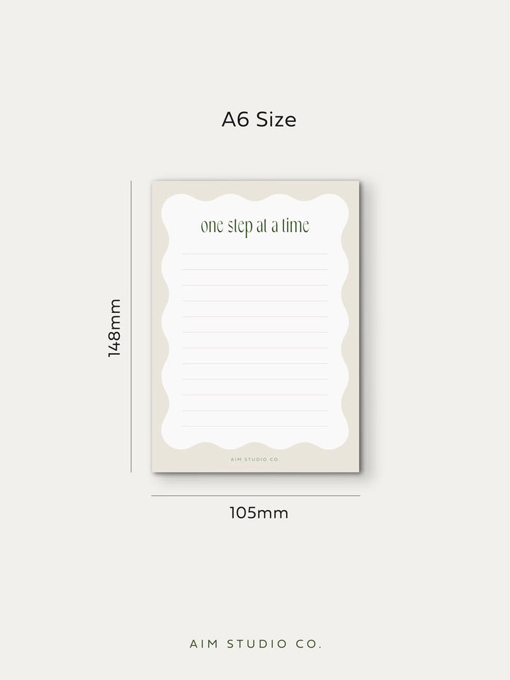 dimensions of small A6 notepad measuring 148mm H x 105 mm W