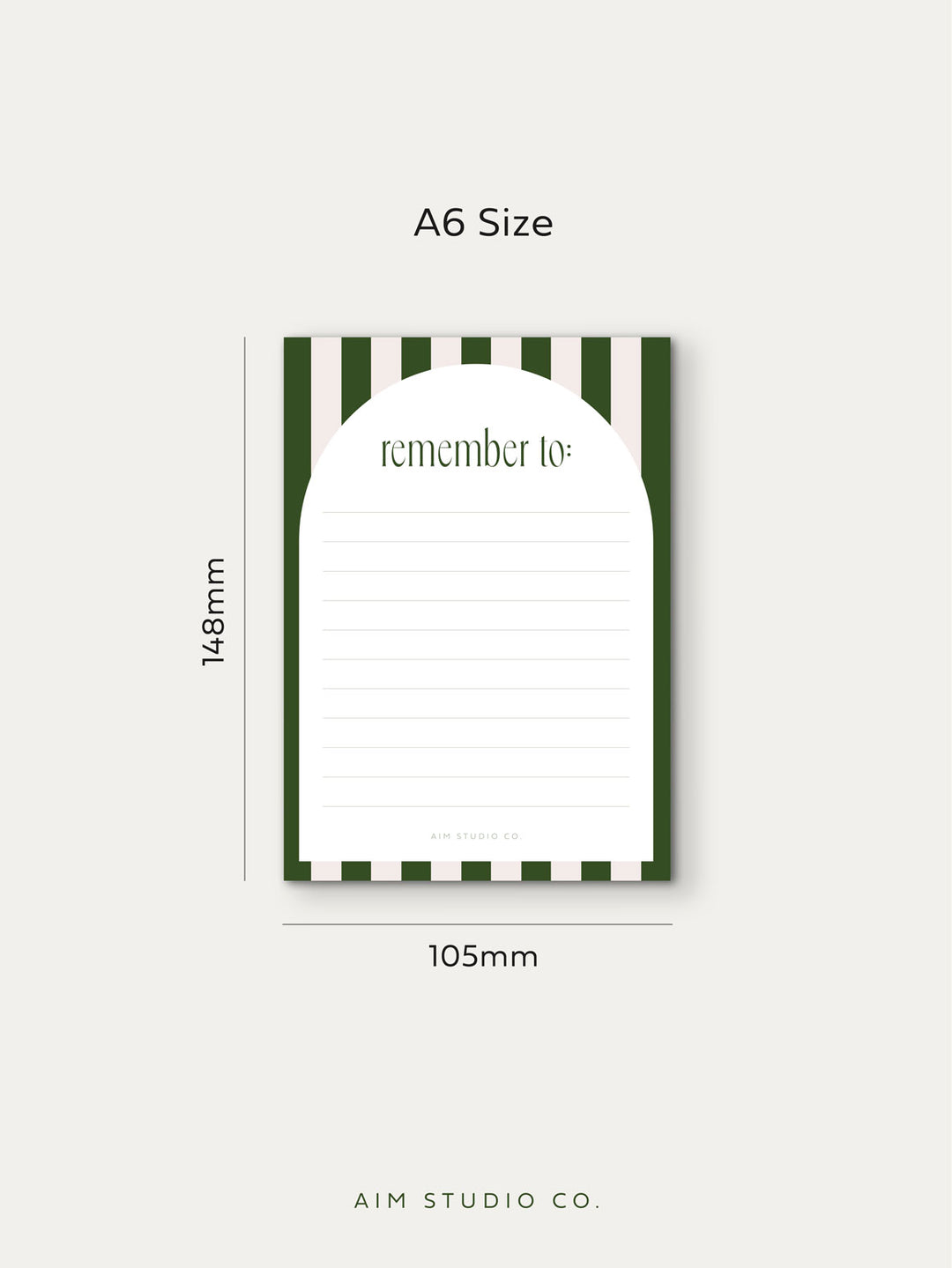 size dimensions of small A6 memo pad showing 148mm x 105mm