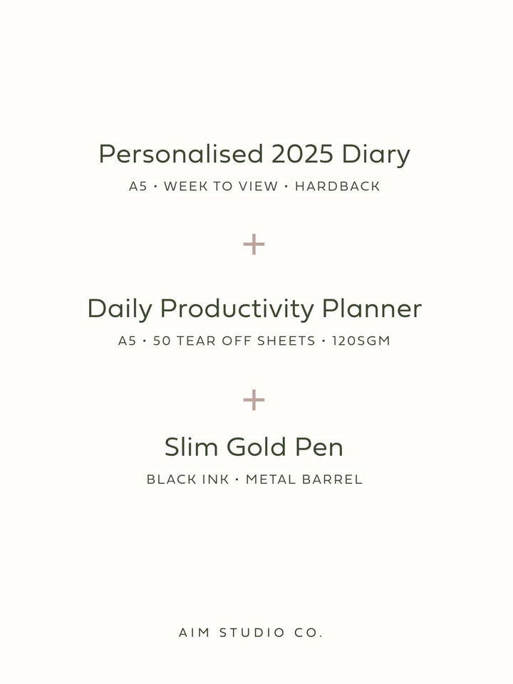 Hardback 2025 Diary, Daily Planner & Pen Bundle