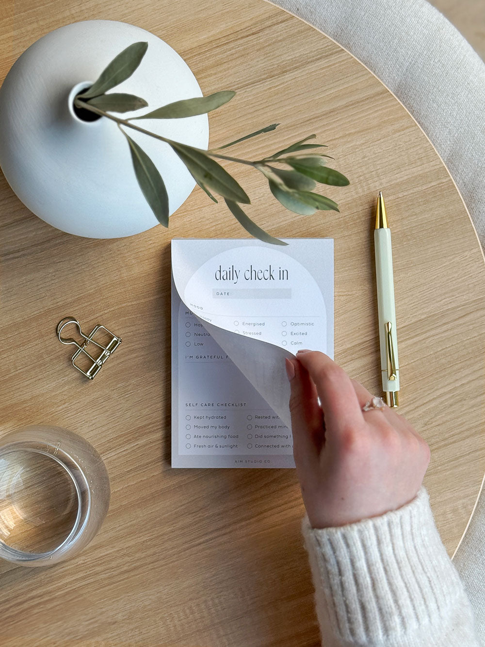 tear off pages on wellbeing planner for mindfulness and daily graitude