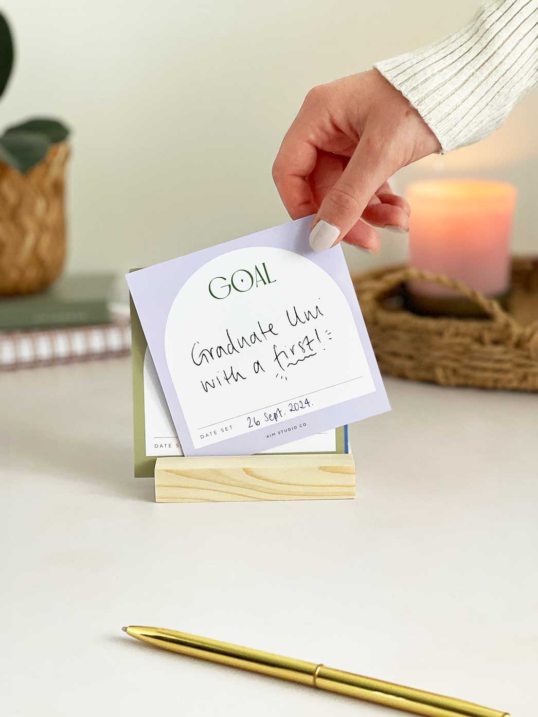 Goal Setting Cards with Wooden Holder