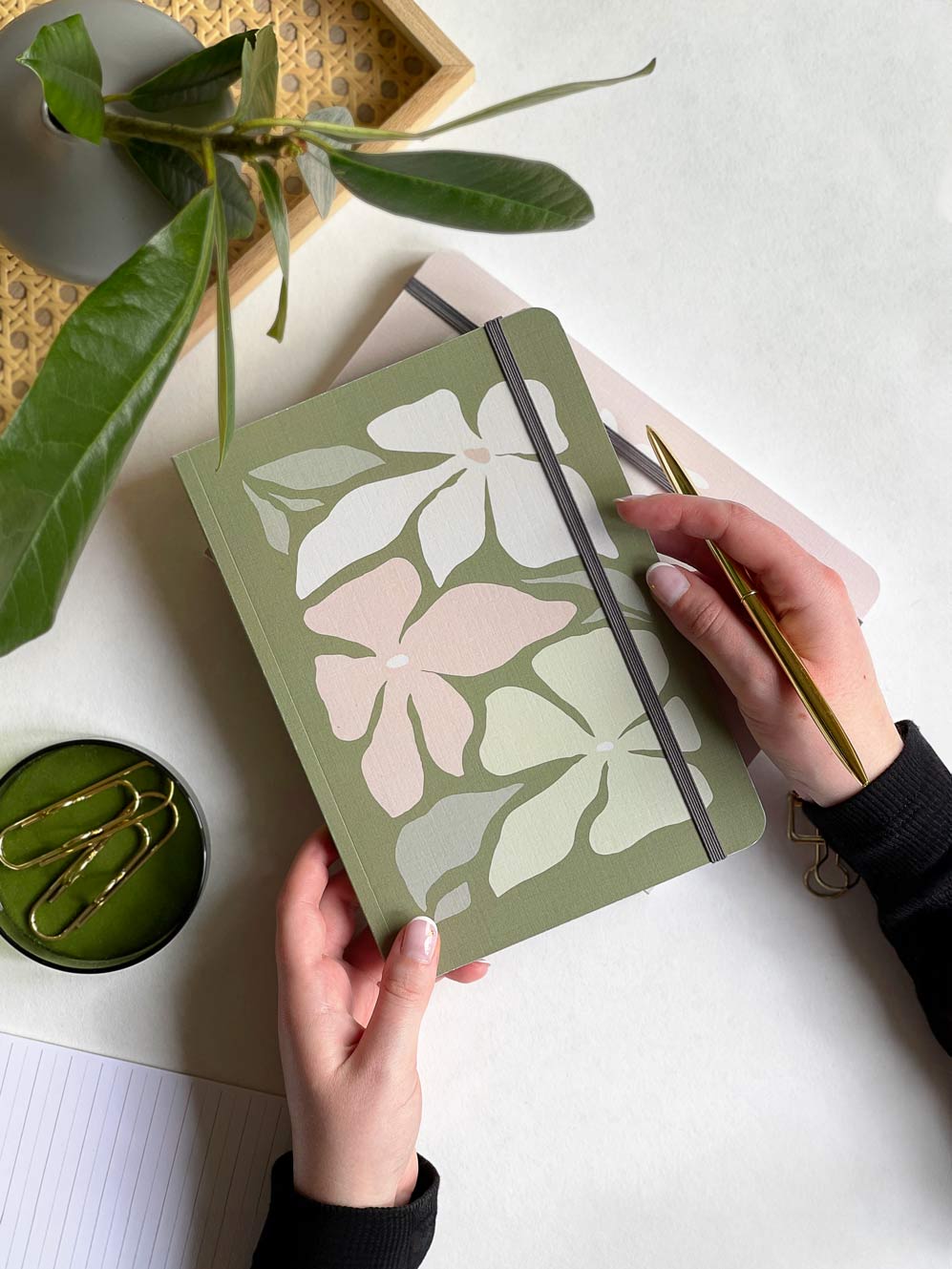 Floral Lined Notebook with A5 'Linen' Cover