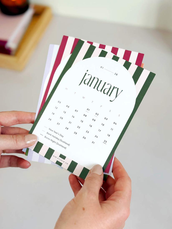 2026 Desk Calendar with Wooden Stand, Candy Stripes