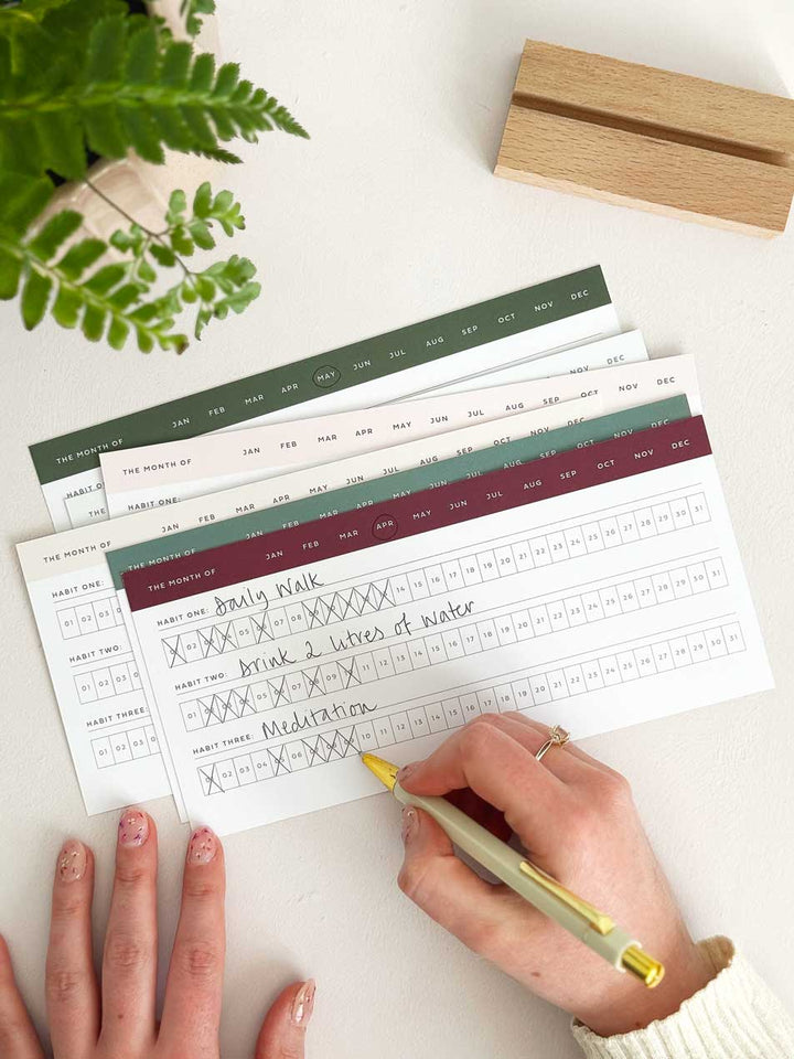Daily Habit Tracker Cards with Wooden Stand